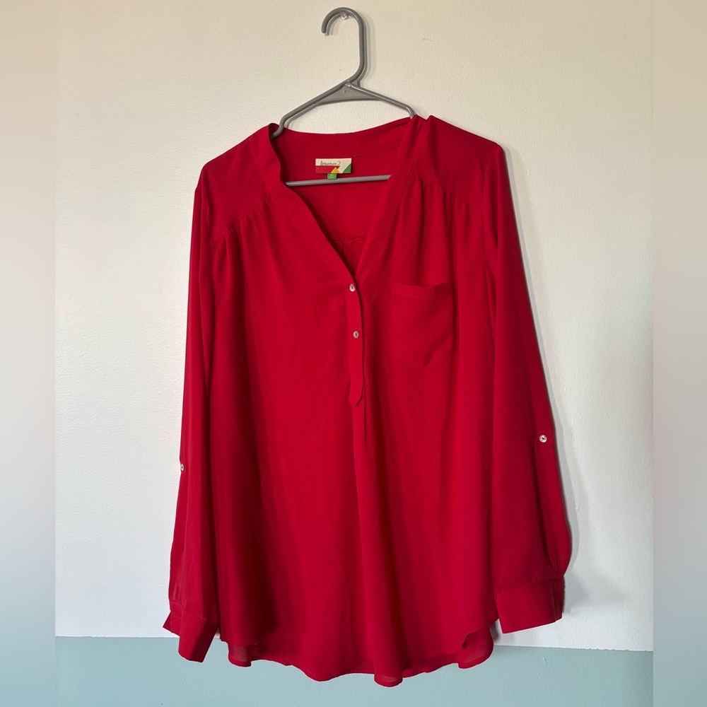 Modcloth Fervour Tomato Red Roll-Tab Sleeve Tunic Blouse Size XL